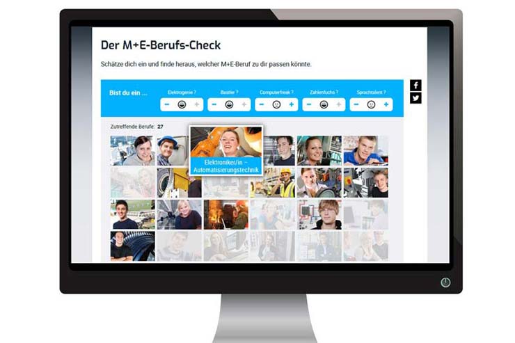 Computer zeigt Berufs-Check auf der Webseite ausbildung-me.de.